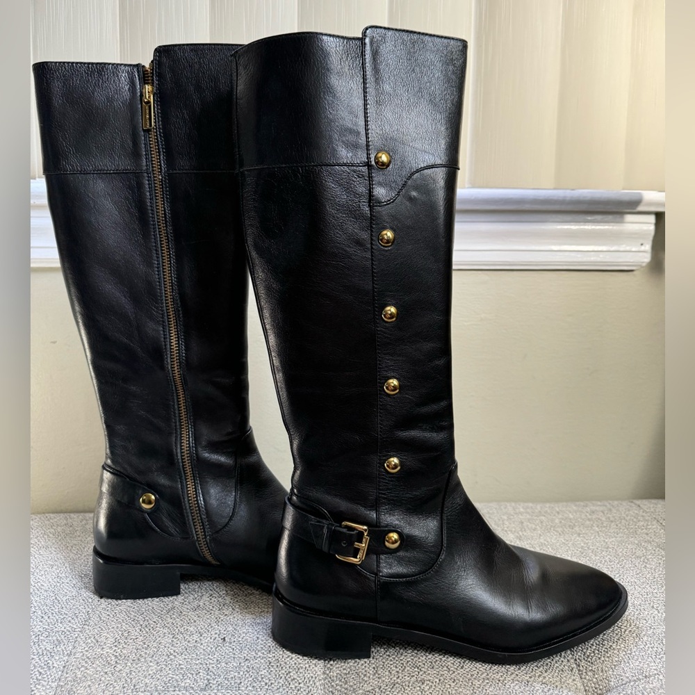 Michael Kors Black Leather Carney Riding Boots Size 8